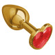 Золотистая анальная втулка с красным кристаллом-сердцем - 7 см. (красный)