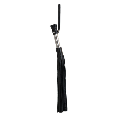 Чёрная кожаная плеть с 24 хвостами и металлической ручкой - 53 см. (черный с серебристым)