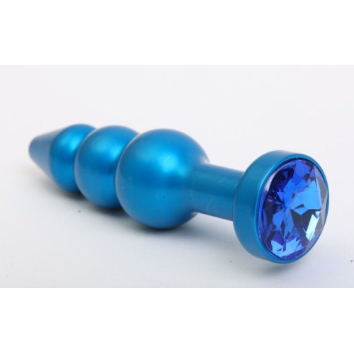 Синяя фигурная анальная пробка с синим кристаллом - 11,2 см. (синий)