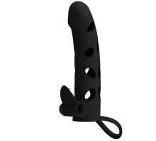 Чёрная закрытая насадка на пенис с вибрацией - 15,2 см. (черный)