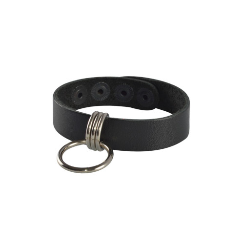 Черный кожаный браслет с подвесным колечком (черный)