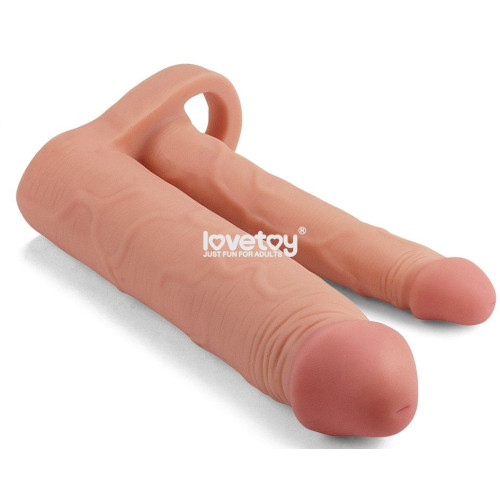 Телесная насадка для двойного проникновения Add 2 Pleasure X Tender Double Penis Sleeve - 20 см. (телесный)