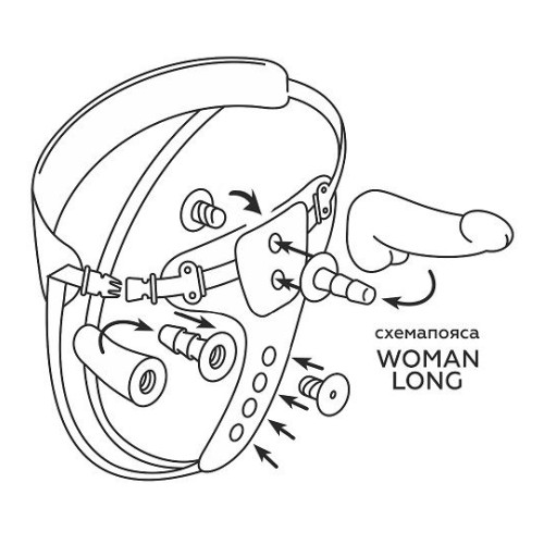 Женский пояс-трусики c 2 насадками и вагинальной пробкой WOMAN LONG (телесный с черным)