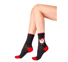 Новогодние хлопковые носки с веселым Сантой Christmas Socks (черный|S-M-L)
