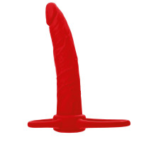 Красная насадка на пенис для двойного проникновения Black&Red - 16,5 см. (красный)