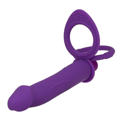 Фиолетовая вибронасадка для двойного проникновения с 2 эрекционными кольцами - 12,7 см. (фиолетовый)