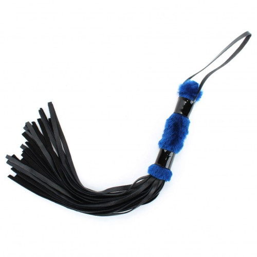 Черная плеть с синей меховой рукоятью - 44 см. (черный с синим)