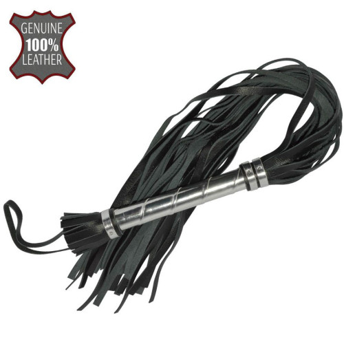 Черная плеть с серебристой ручкой - 63 см. (черный с серебристым)