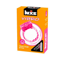 Розовое эрекционное виброкольцо Luxe VIBRO  Техасский бутон  + презерватив (розовый)