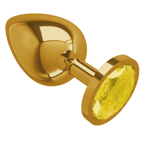 Золотистая большая анальная пробка с желтым кристаллом - 9,5 см. (желтый)