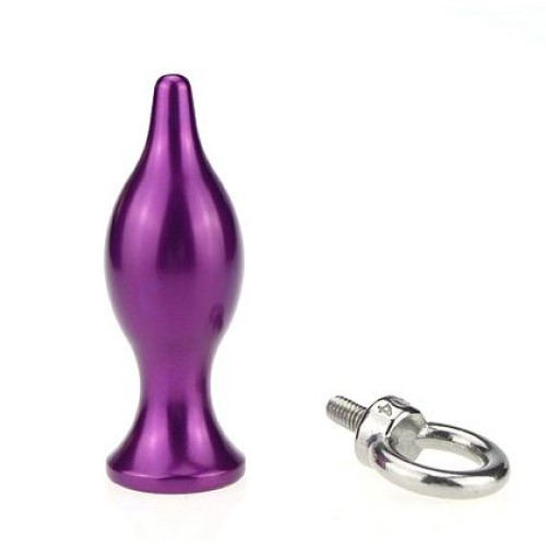 Фиолетовая металлическая анальная пробка с кольцом - 7 см. (фиолетовый)