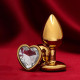 Золотистая анальная пробка с прозрачным кристаллом в форме сердца (золотистый)