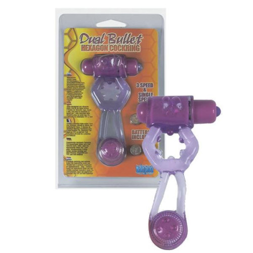 Фиолетовое эрекционное кольцо Dual Bullet Hexagon Cockring (фиолетовый)