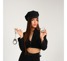 Эротический набор «Секс-полиция»: шапка, наручники, значок (черный с серебристым)