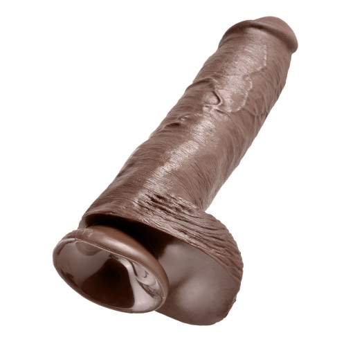 Коричневый фаллоимитатор-гигант на присоске 11  Cock with Balls - 28 см. (коричневый)