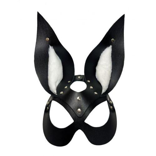 Черная маска зайки с белым мехом на ушках Miss Bunny (черный с белым)
