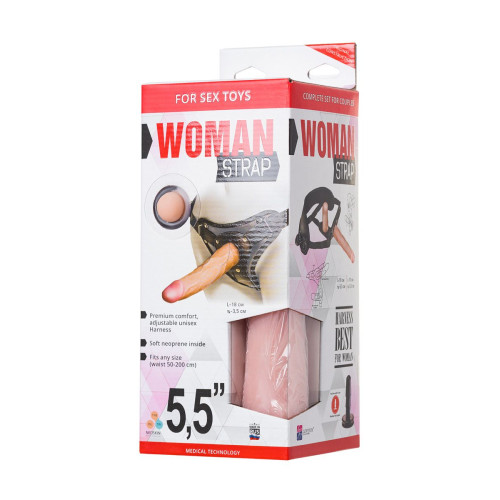 Женский страпон с вагинальной пробкой Woman Strap - 18 см. (телесный)