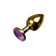 Маленькая золотистая анальная пробка с круглым кончиком и фиолетовым кристаллом - 7 см. (фиолетовый)