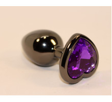 Чёрная анальная пробка с фиолетовым кристаллом-сердцем - 8 см. (фиолетовый)