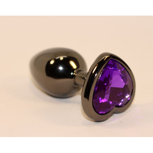 Чёрная анальная пробка с фиолетовым кристаллом-сердцем - 8 см. (фиолетовый)