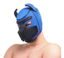 Синяя неопреновая БДСМ-маска Puppy Play (синий)