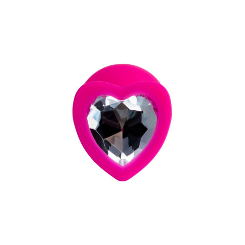 Розовая анальная втулка Diamond Heart с прозрачным кристаллом - 8 см. (прозрачный)
