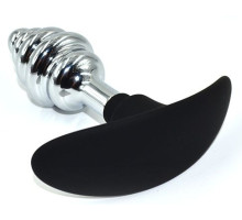 Серебристая пробка-елочка для ношения с силиконовым ограничителем - 10,3 см. (серебристый с черным)