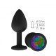 Чёрная анальная втулка с разноцветным кристаллом - 7,3 см. (разноцветный)