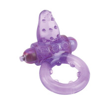 Фиолетовое эрекционное кольцо с вибрацией и рельефным язычком NUBBY CLITORAL PROBE COCKRING (фиолетовый)