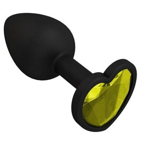 Черная силиконовая пробка с желтым кристаллом-сердцем - 8,5 см. (желтый)
